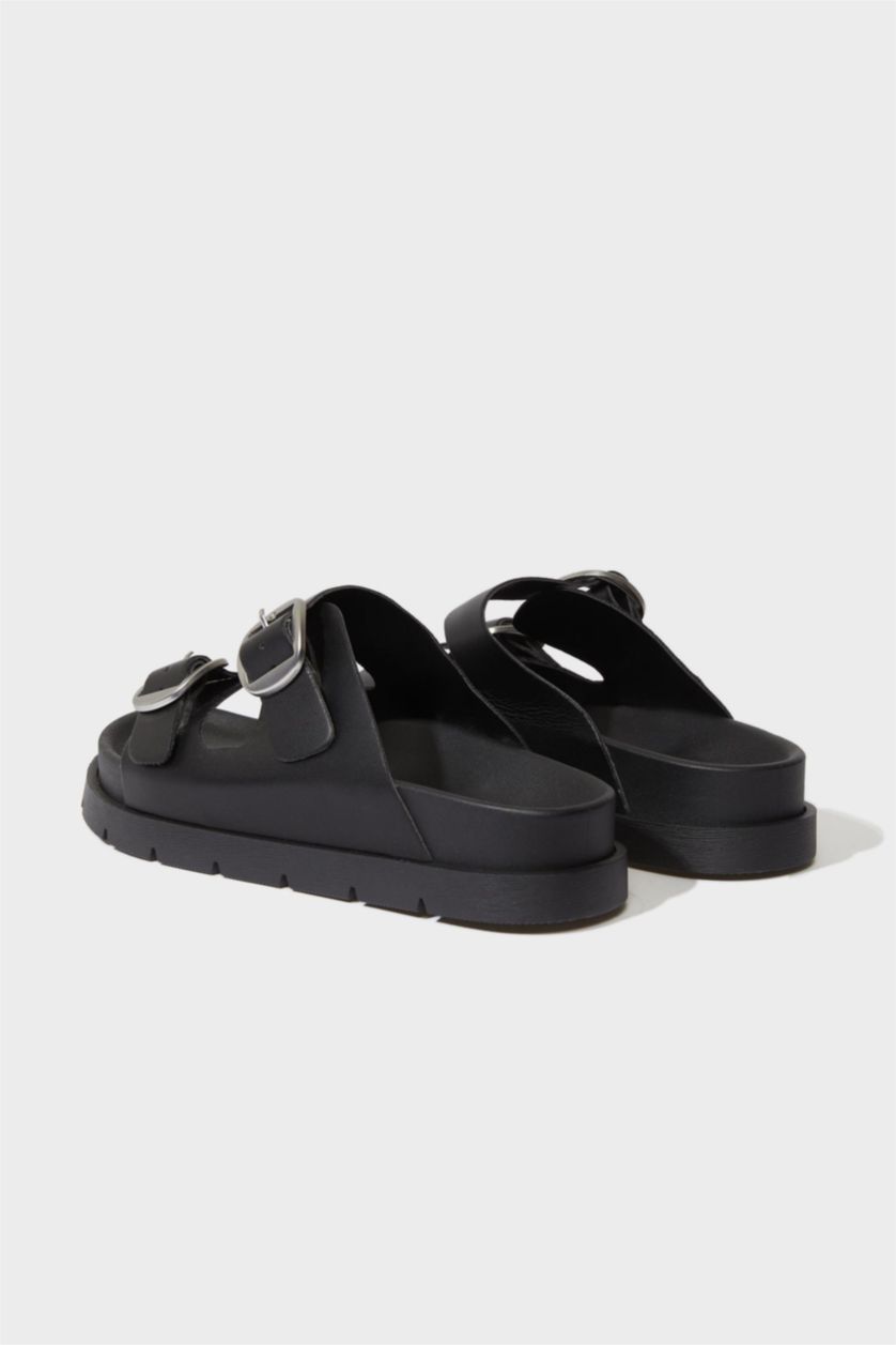 FEMME Noir Sandales à deux brides en simili cuir pour femme