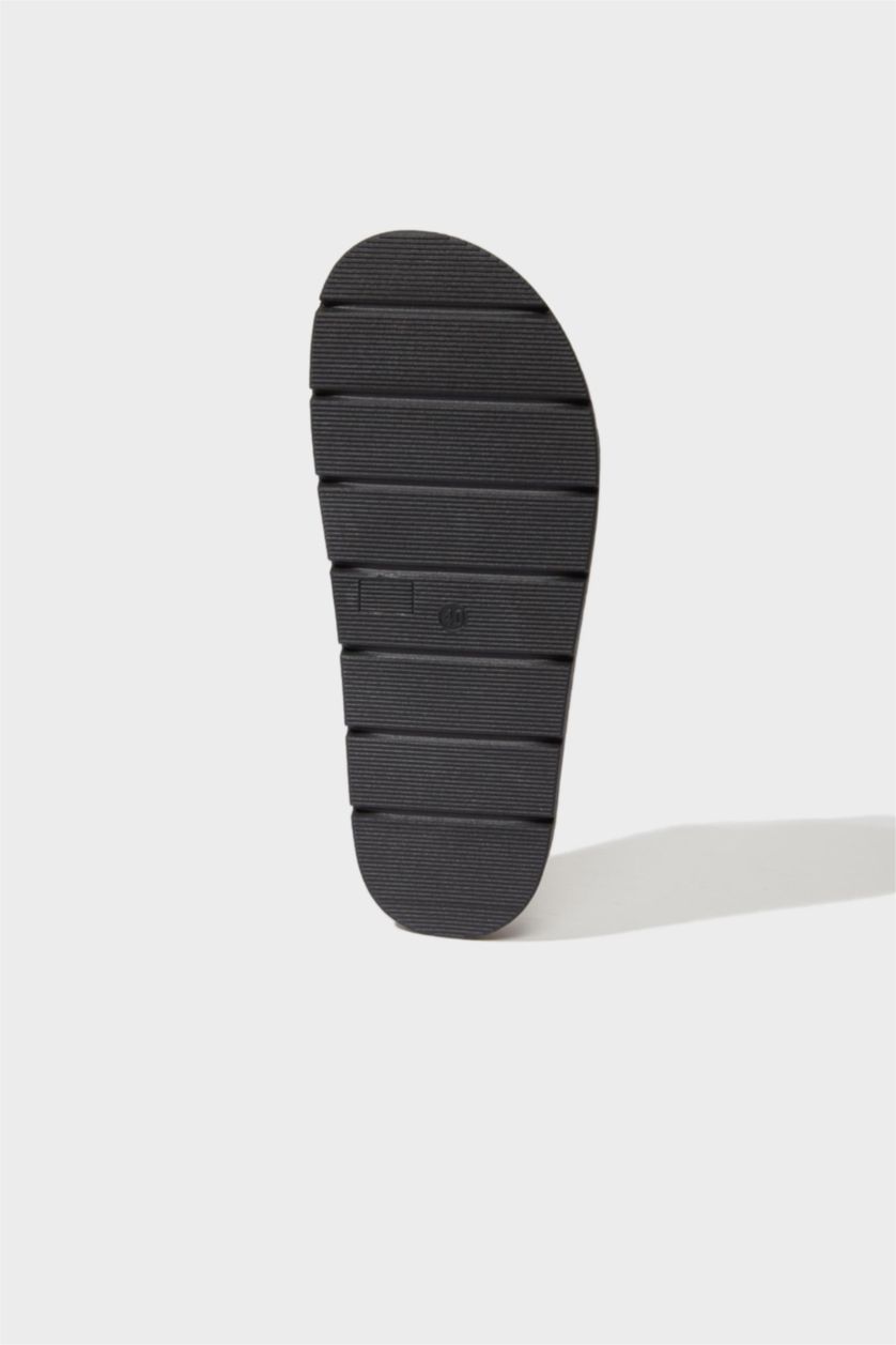 FEMME Noir Sandales à deux brides en simili cuir pour femme