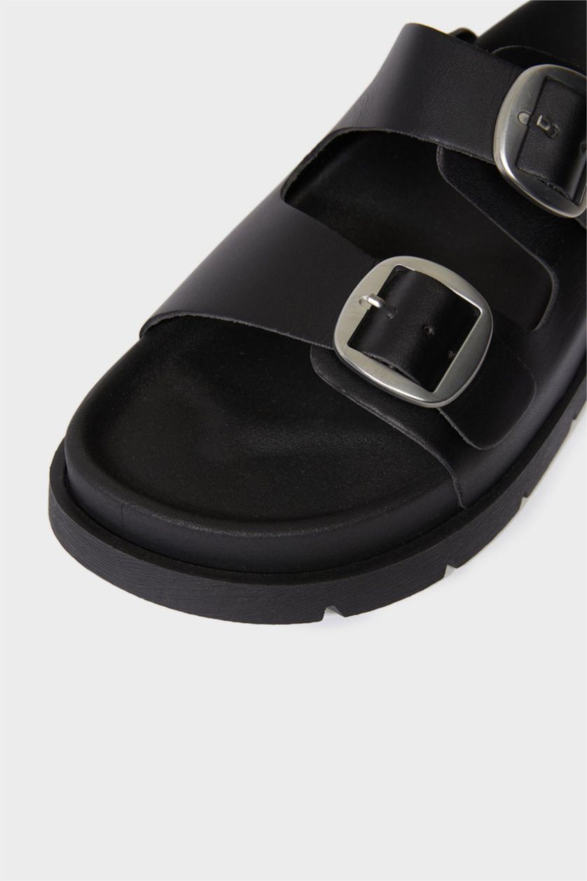 FEMME Noir Sandales à deux brides en simili cuir pour femme