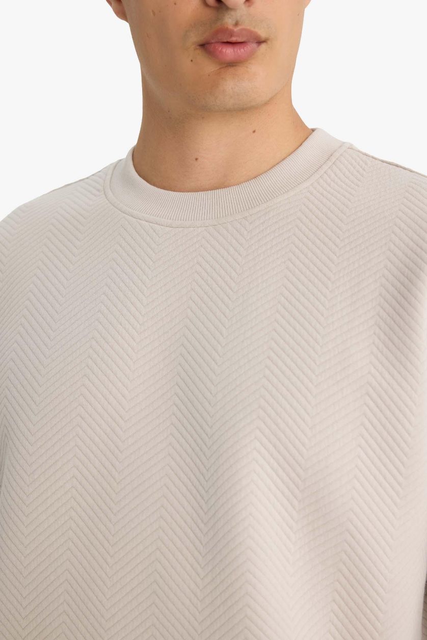 رجال اللون الحجري سويت شيرت قصة مريحة بياقة مستديرة