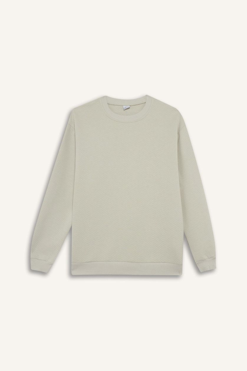 رجال اللون الحجري سويت شيرت قصة مريحة بياقة مستديرة