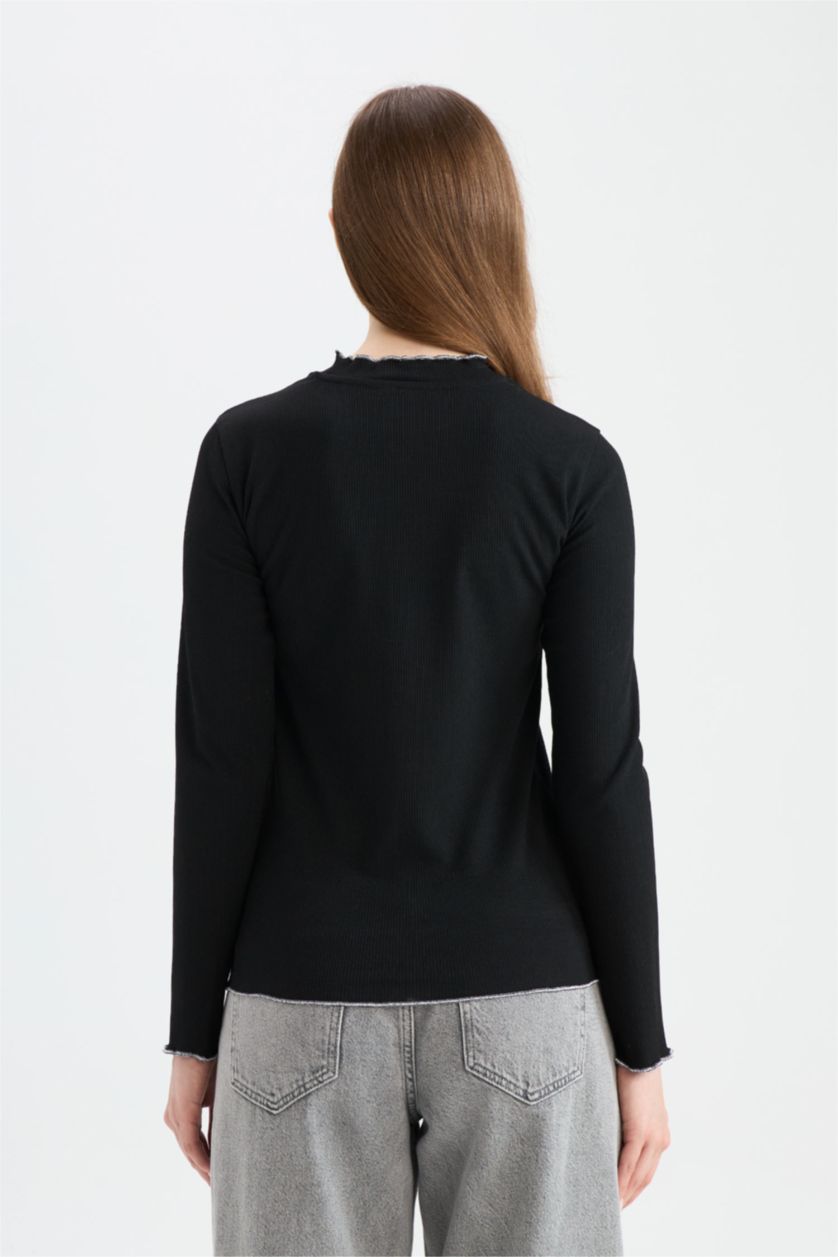 WOMAN Black Corduroy Basic Long Sleeve T-Shirt Tunic