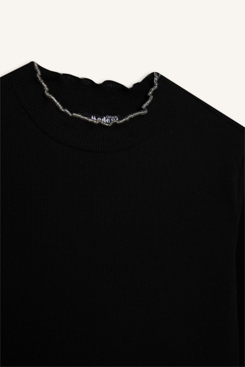 WOMAN Black Corduroy Basic Long Sleeve T-Shirt Tunic