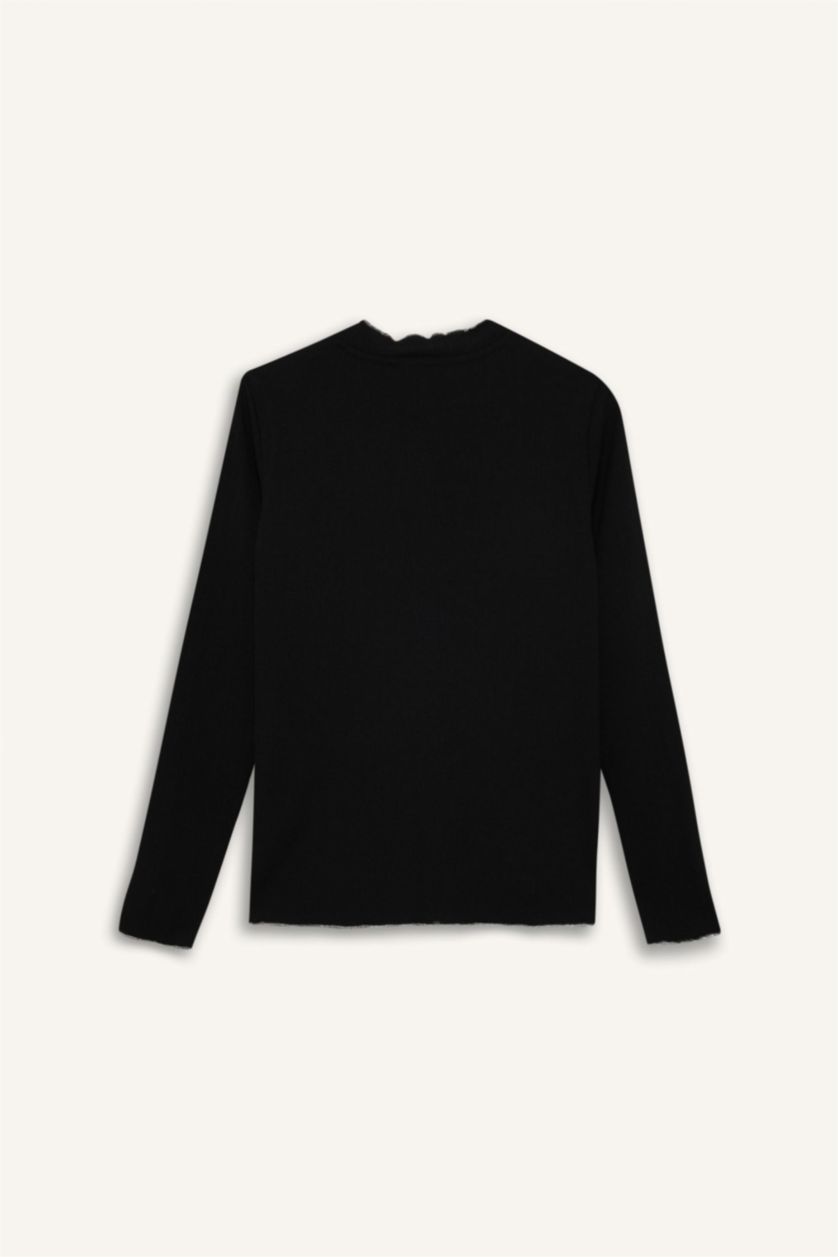 WOMAN Black Corduroy Basic Long Sleeve T-Shirt Tunic