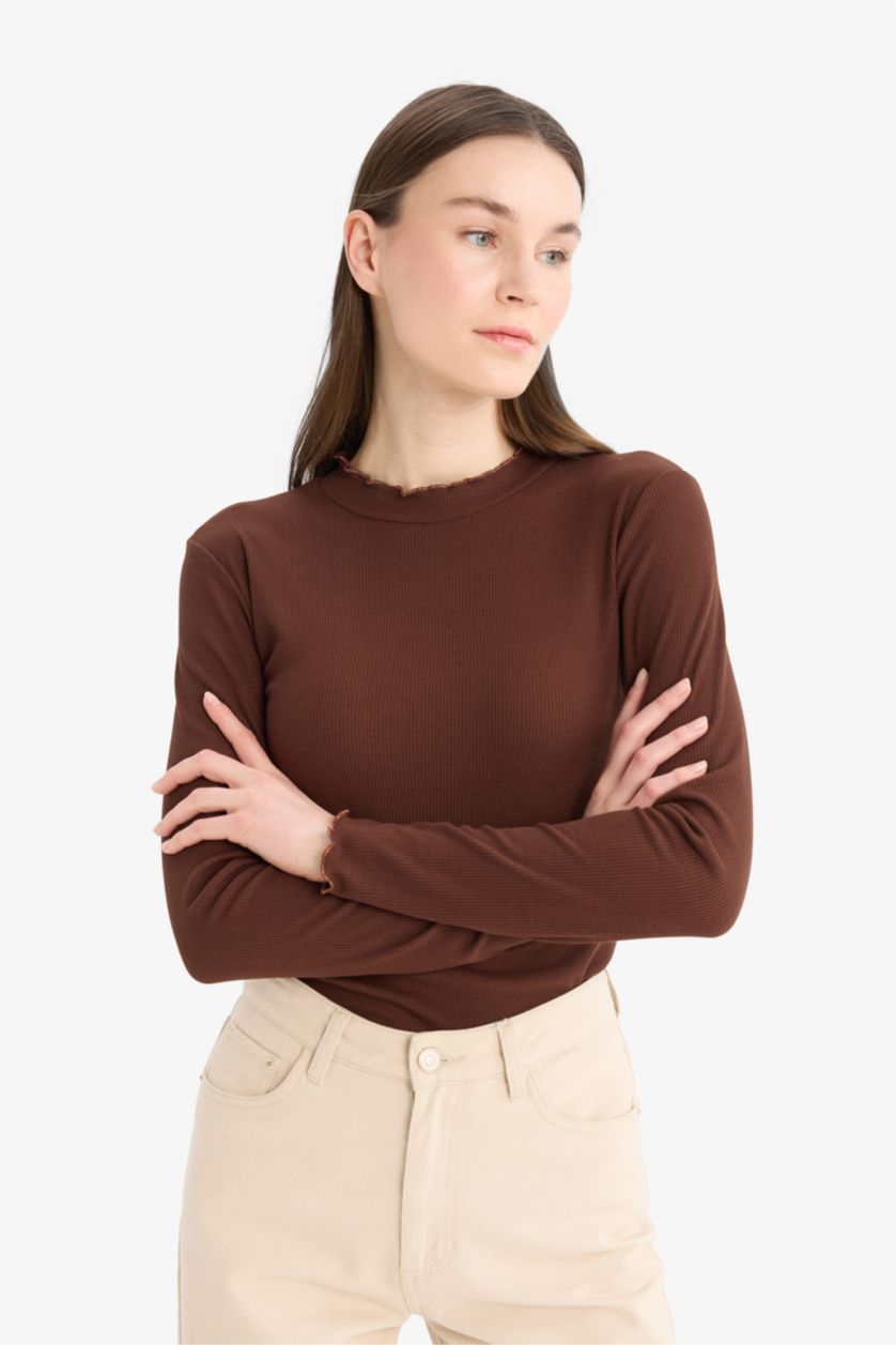 Women Dark Brown Camisole Long Sleeve Tunic
