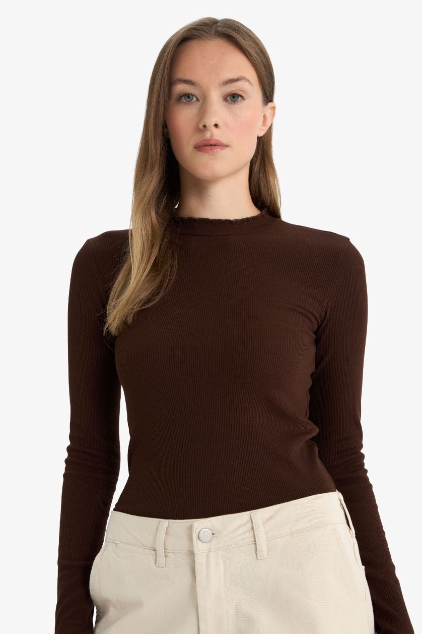 Kadın Koyu Kahve Fitilli Kaşkorse Uzun Kollu Tunik