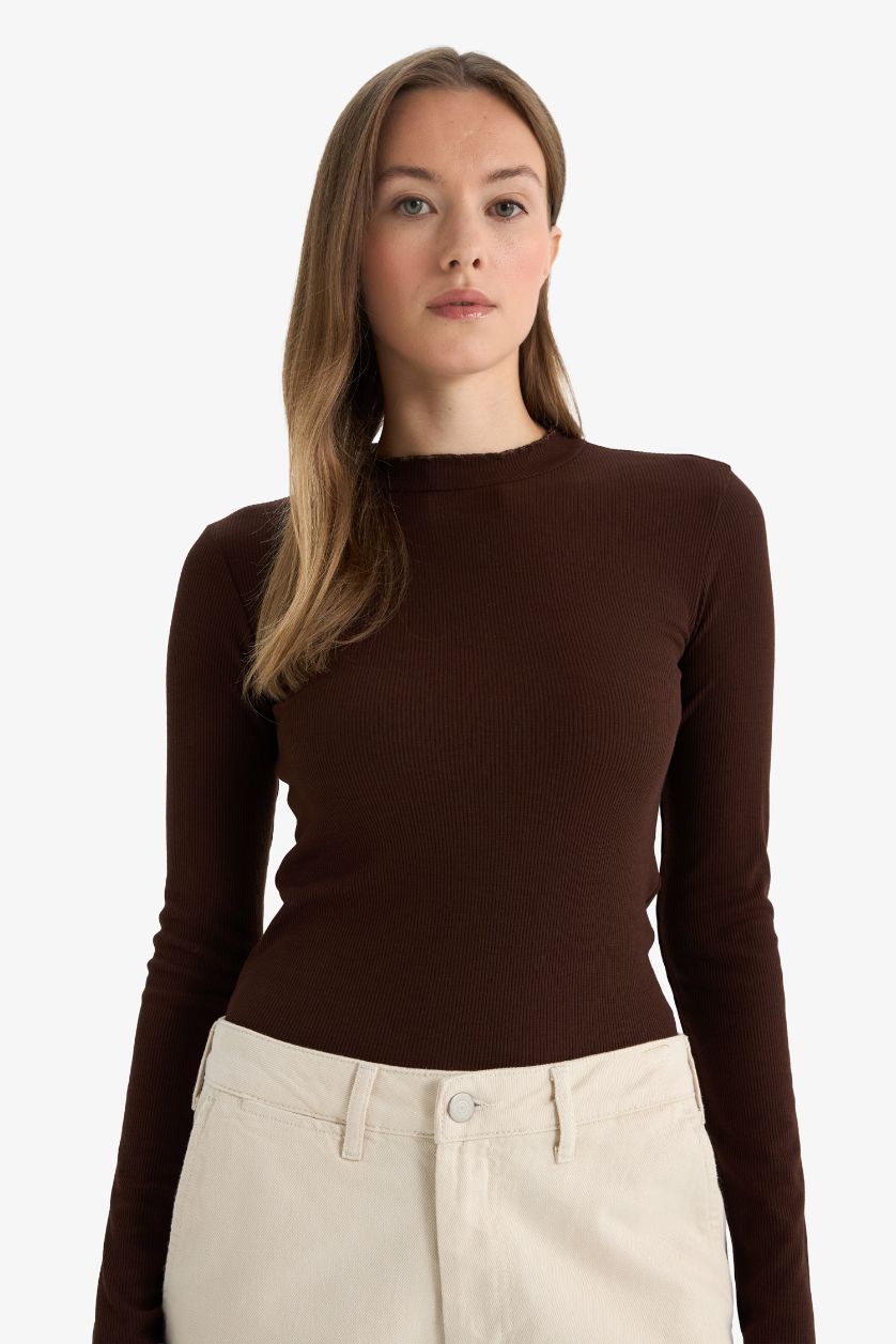 Kadın Koyu Kahve Fitilli Kaşkorse Uzun Kollu Tunik
