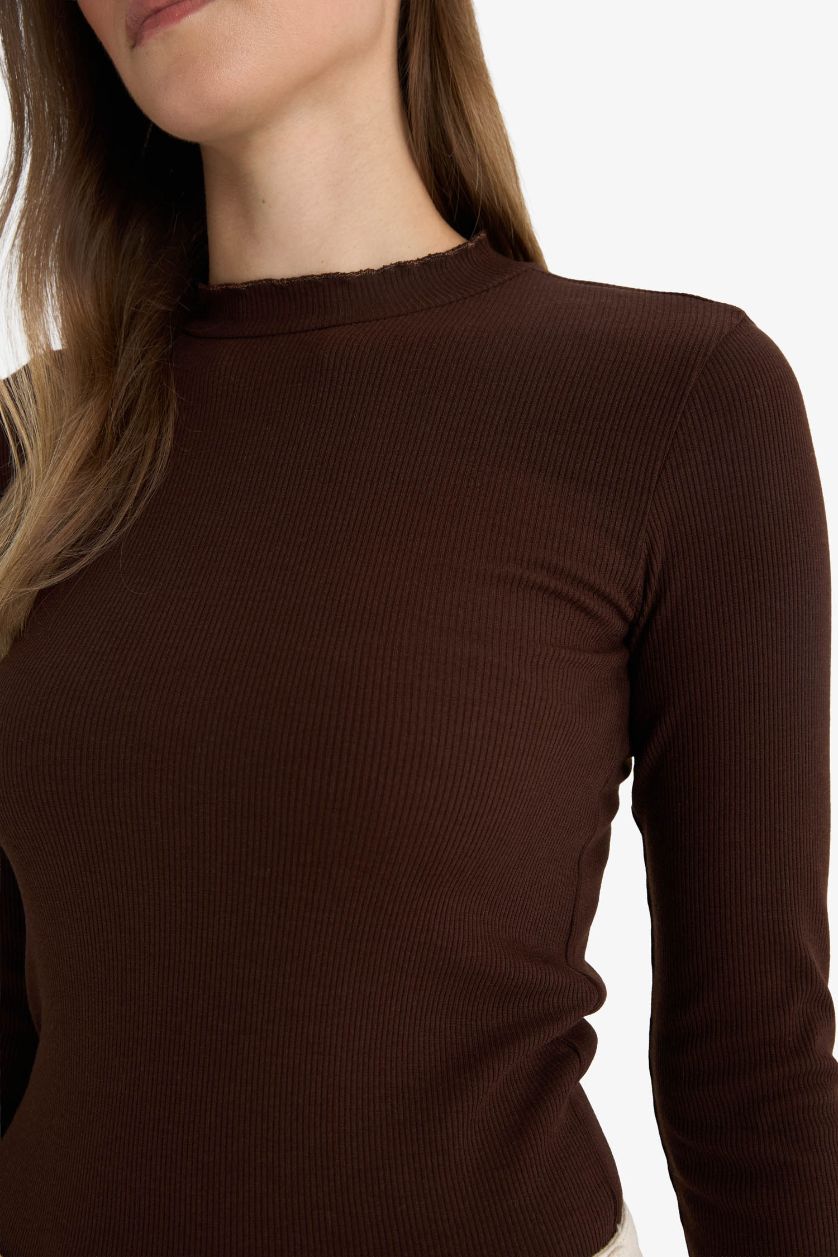 Kadın Koyu Kahve Fitilli Kaşkorse Uzun Kollu Tunik