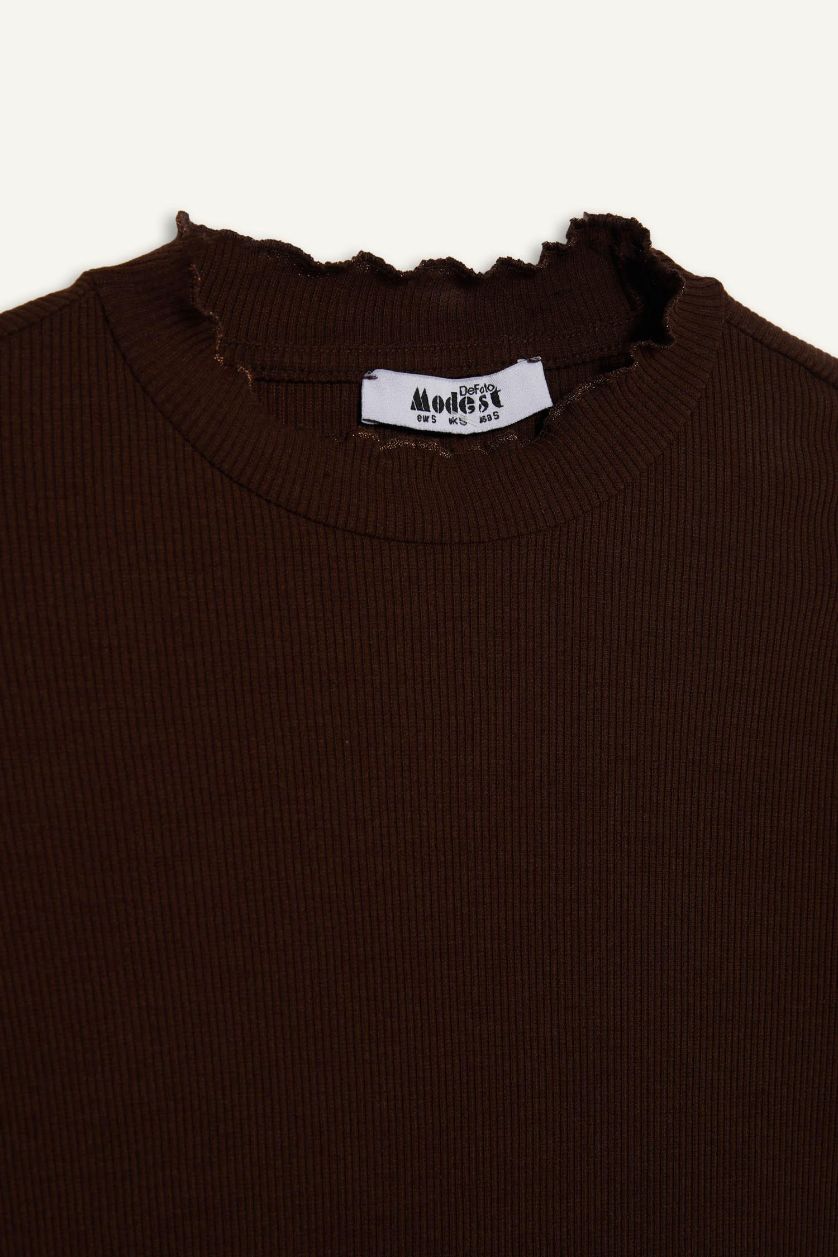 Kadın Koyu Kahve Fitilli Kaşkorse Uzun Kollu Tunik