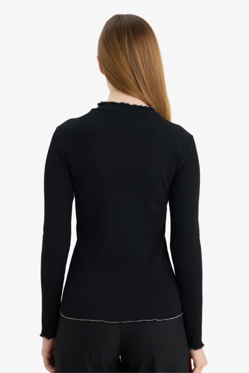 حريمي أسود تونيك تيشيرت كم طويل مضلع