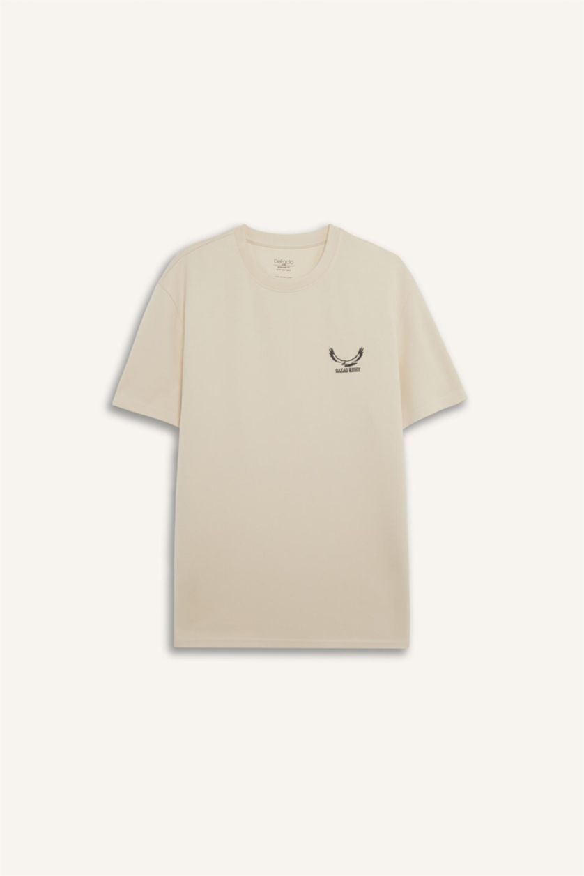 Мужчины Бежевый Регулярный крой, круглый вырез, футболка с коротким рукавом и слоганом