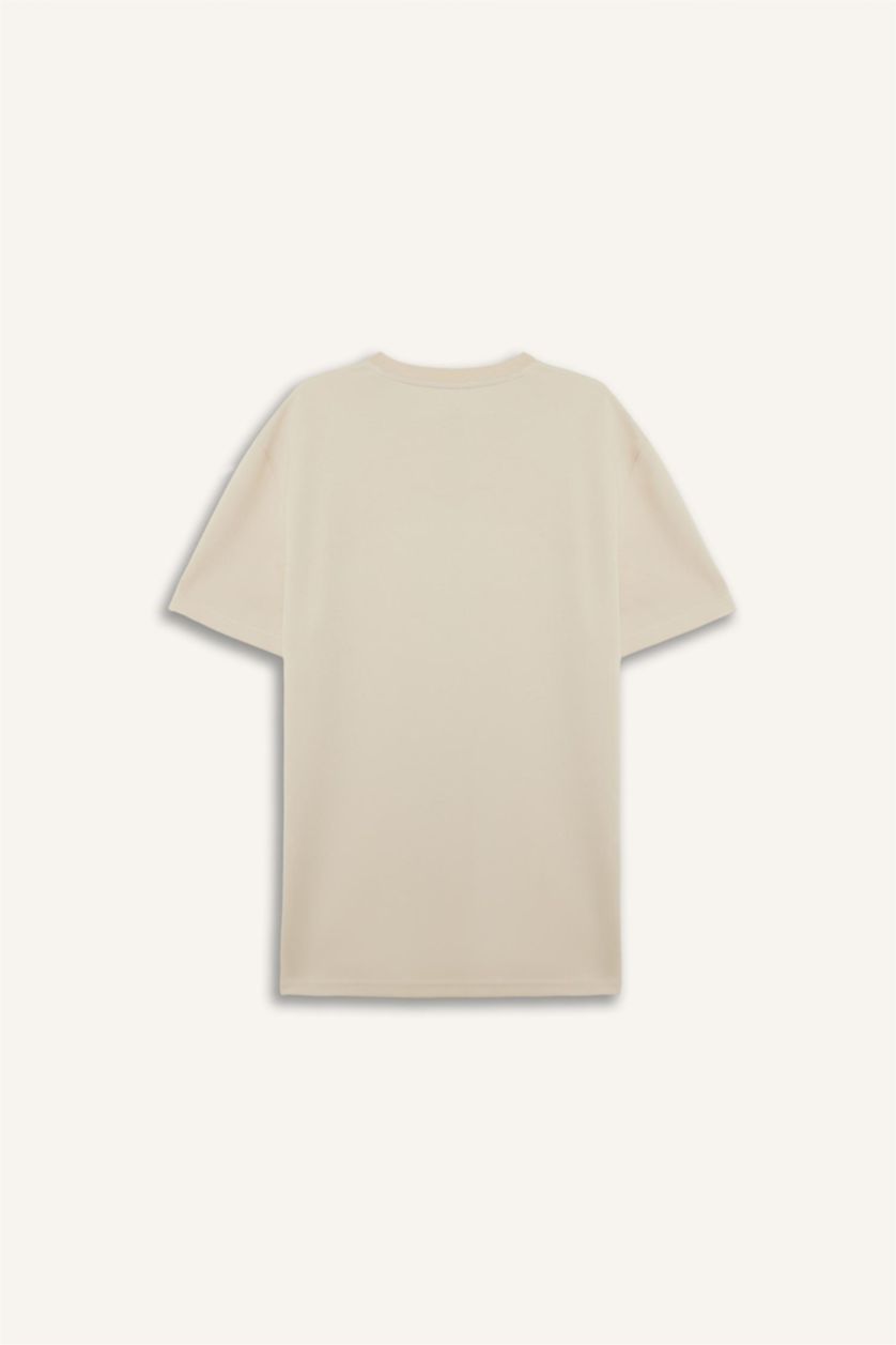 Мужчины Бежевый Регулярный крой, круглый вырез, футболка с коротким рукавом и слоганом
