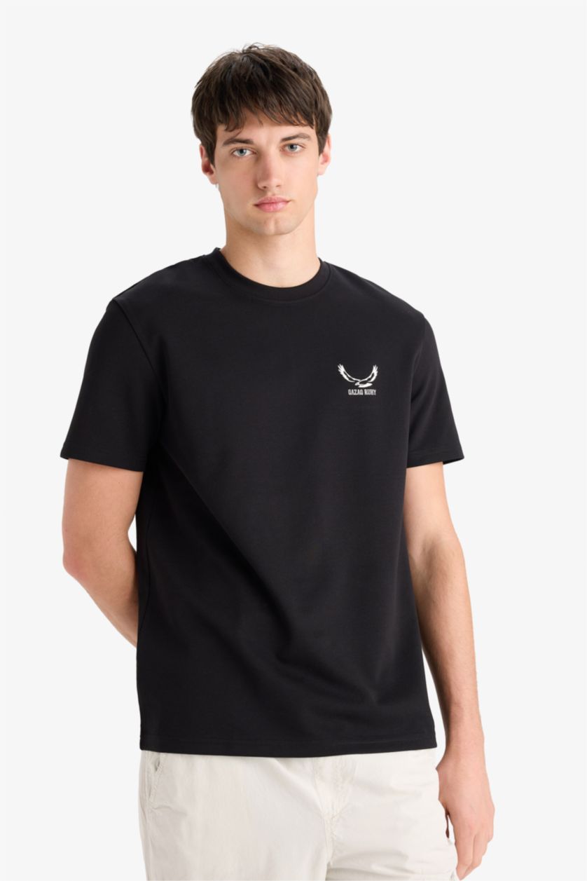 Ерлер қара дөңгелек жаға минималл слоган Қысқа жеңді футболка