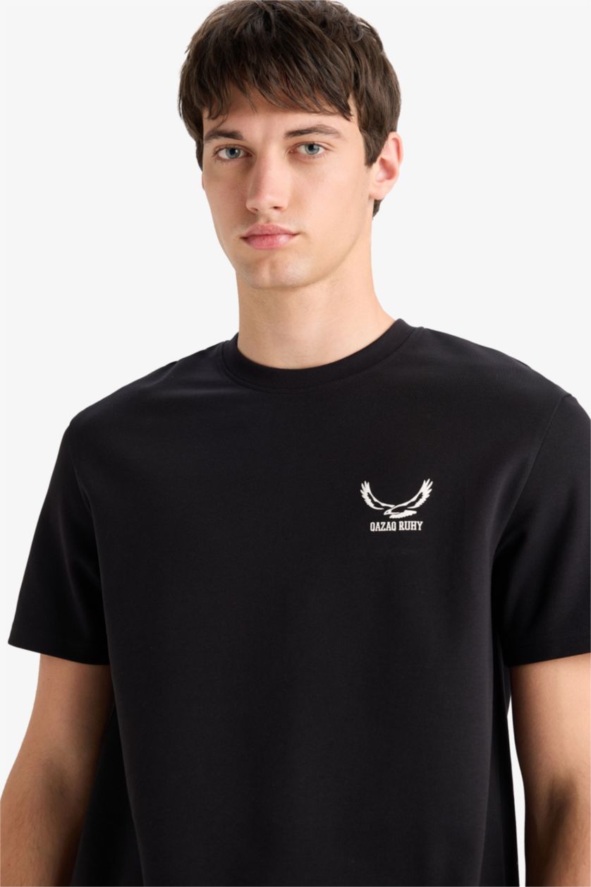 Ерлер қара дөңгелек жаға минималл слоган Қысқа жеңді футболка