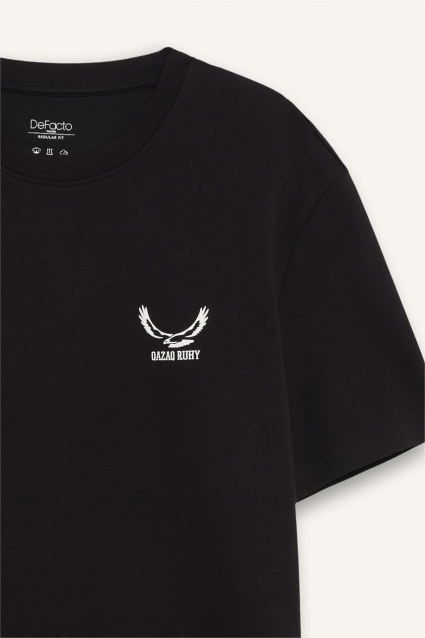 Ерлер қара дөңгелек жаға минималл слоган Қысқа жеңді футболка