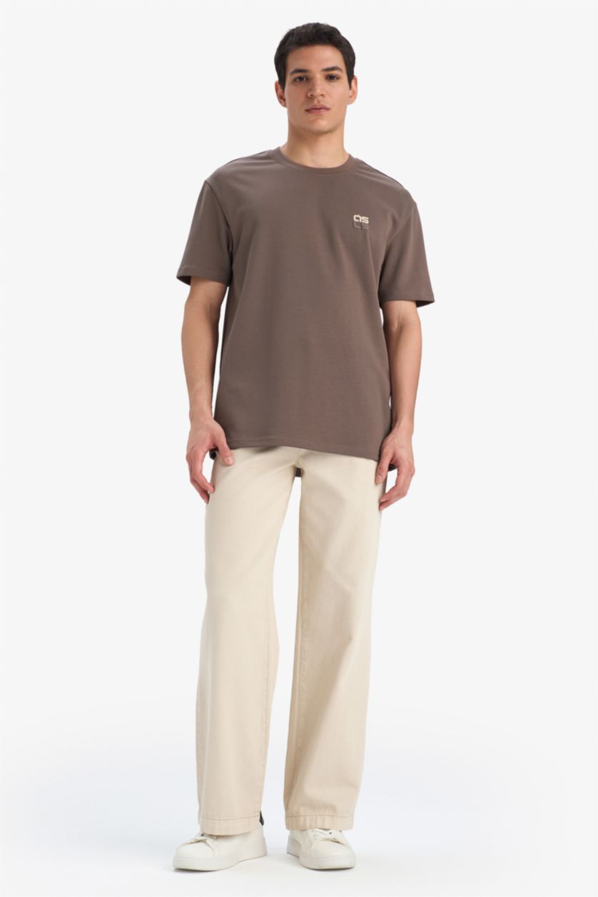 HOMME Marron Clair Coupe Régulière T-shirt à manches courtes