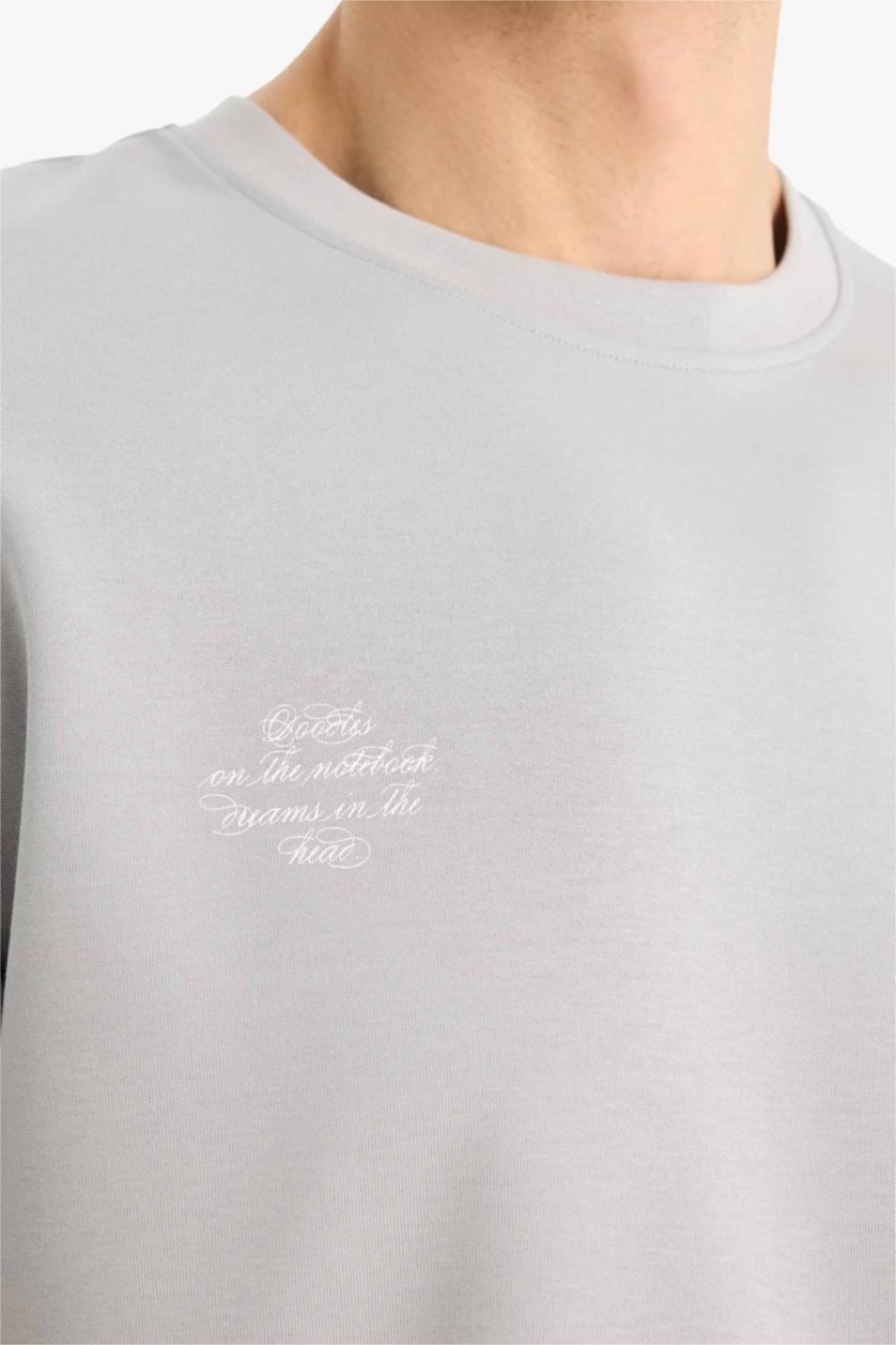 رجالي رمادي فاتح تيشيرت نص كم قصة عادية مطبوع برقبة مستديرة