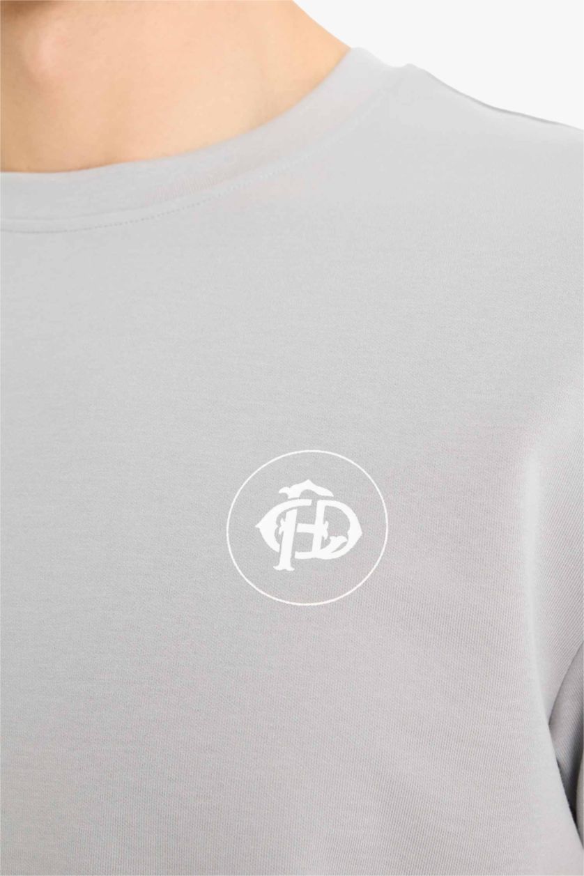 رجالي رمادي فاتح تيشيرت نص كم قصة عادية مطبوع برقبة مستديرة