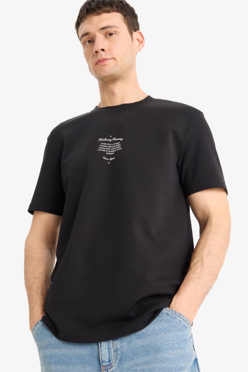 رجال أسود Regular Fit Short Sleeve T-Shirt