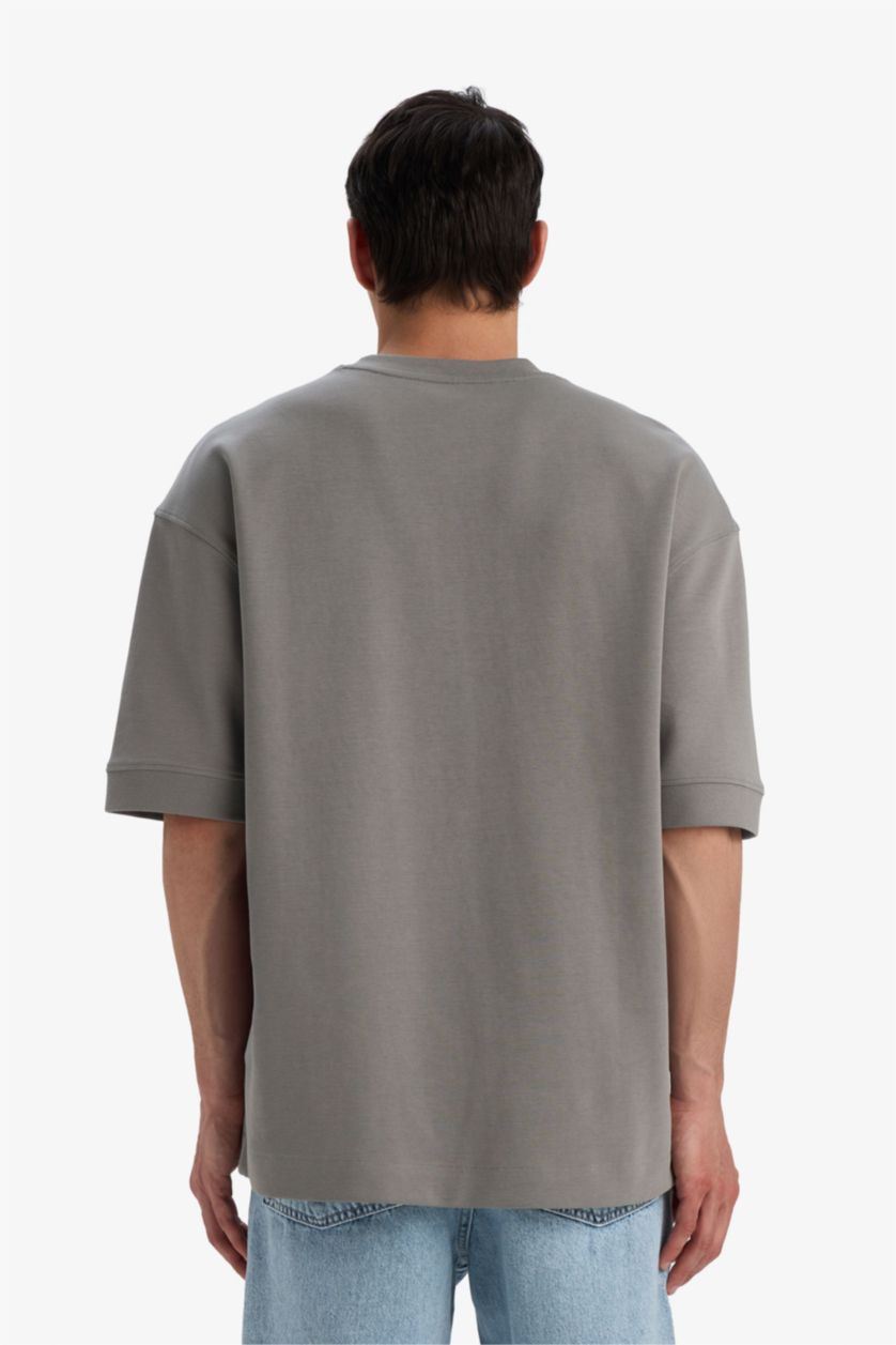 رجال رمادي تيشيرت نص ردن مطبوع قصة فضفاضة بياخة مستديرة