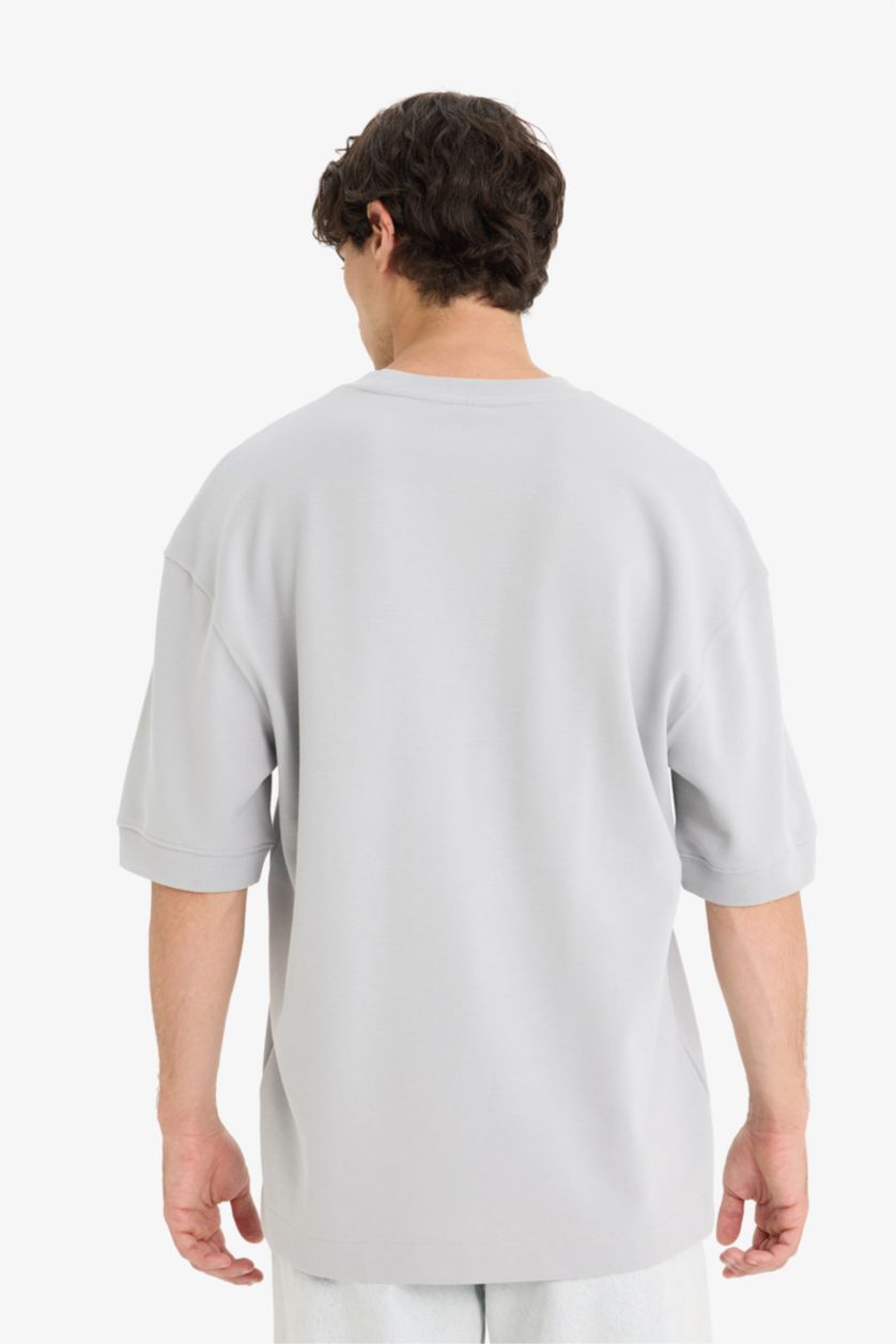 HOMME Gris Clair T-shirt ample imprimé à col rond et manches courtes