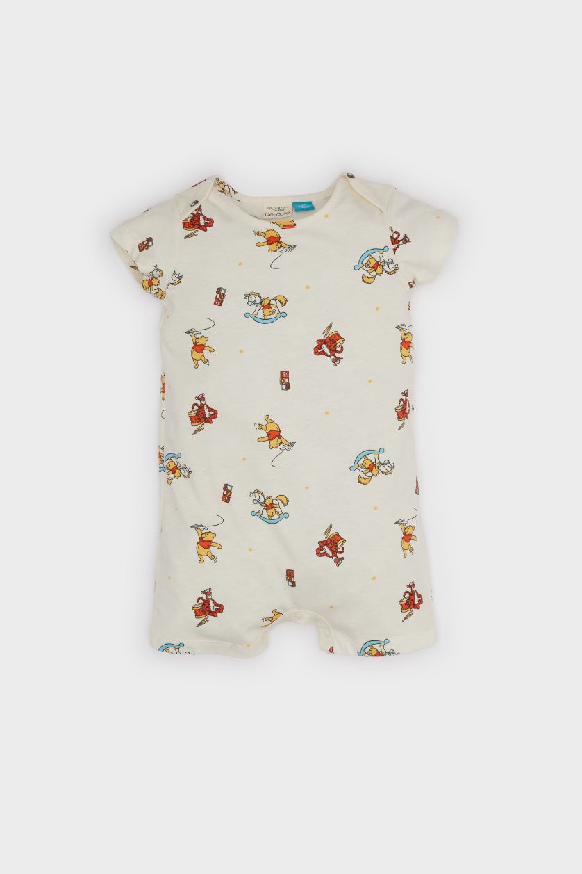 Erkek Bebek Ekru Disney Winnie The Pooh Penye Kısa Kollu Tulum Erkek Bebek Yenidoğan