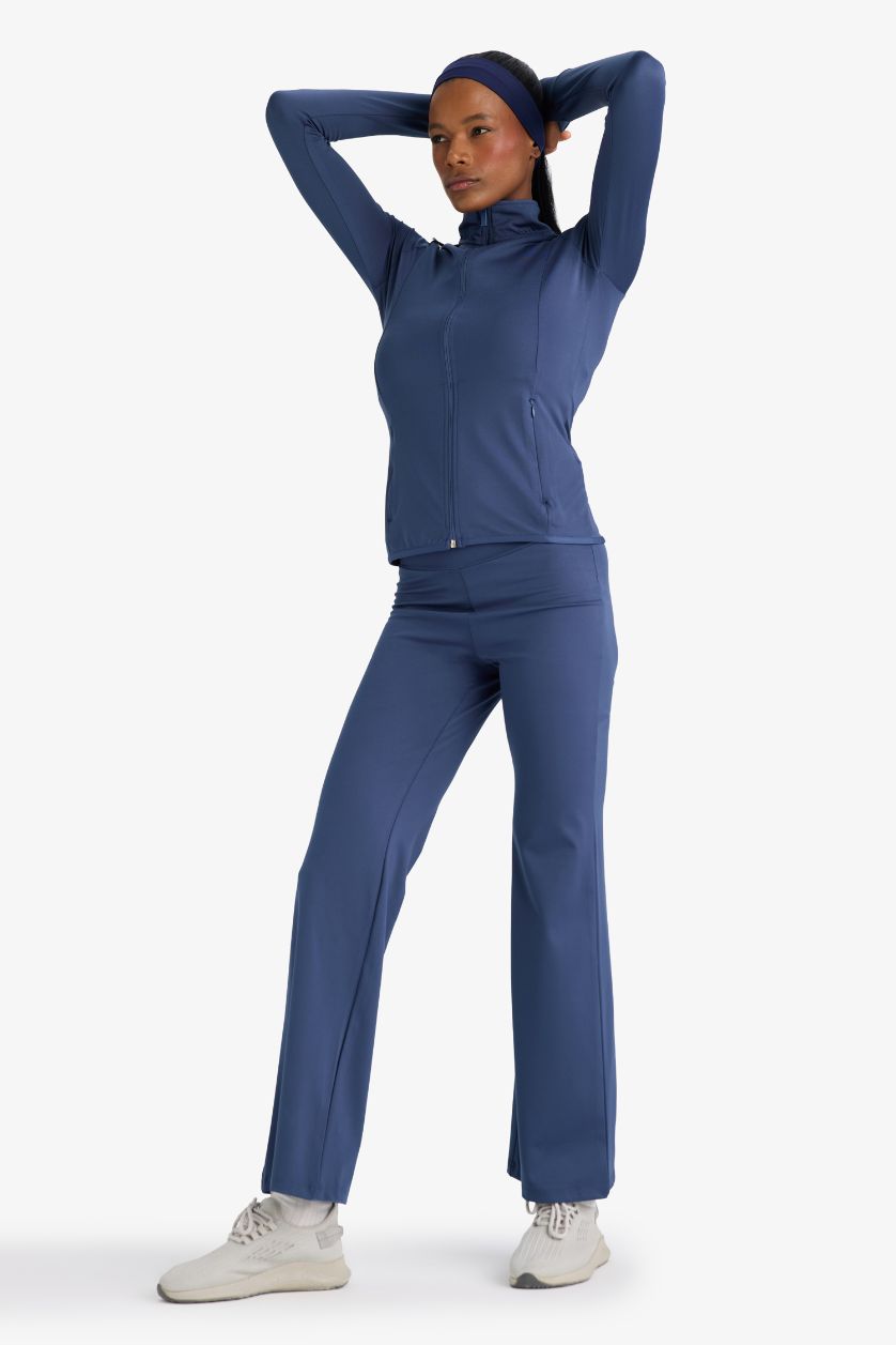 نساء نيلي بنطلون سويت بانتس وايد ليج برجل واسع وخصر عالي ملمس ناعم من DeFactoFit