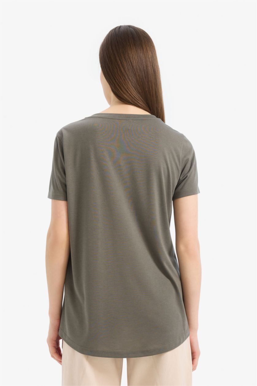 حريمي كاكي داكن Relax Fit Short Sleeve T-Shirt