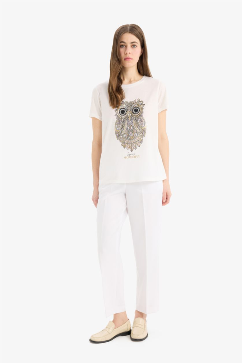 حريمي بيج فاتح Regular Fit Short Sleeve T-Shirt