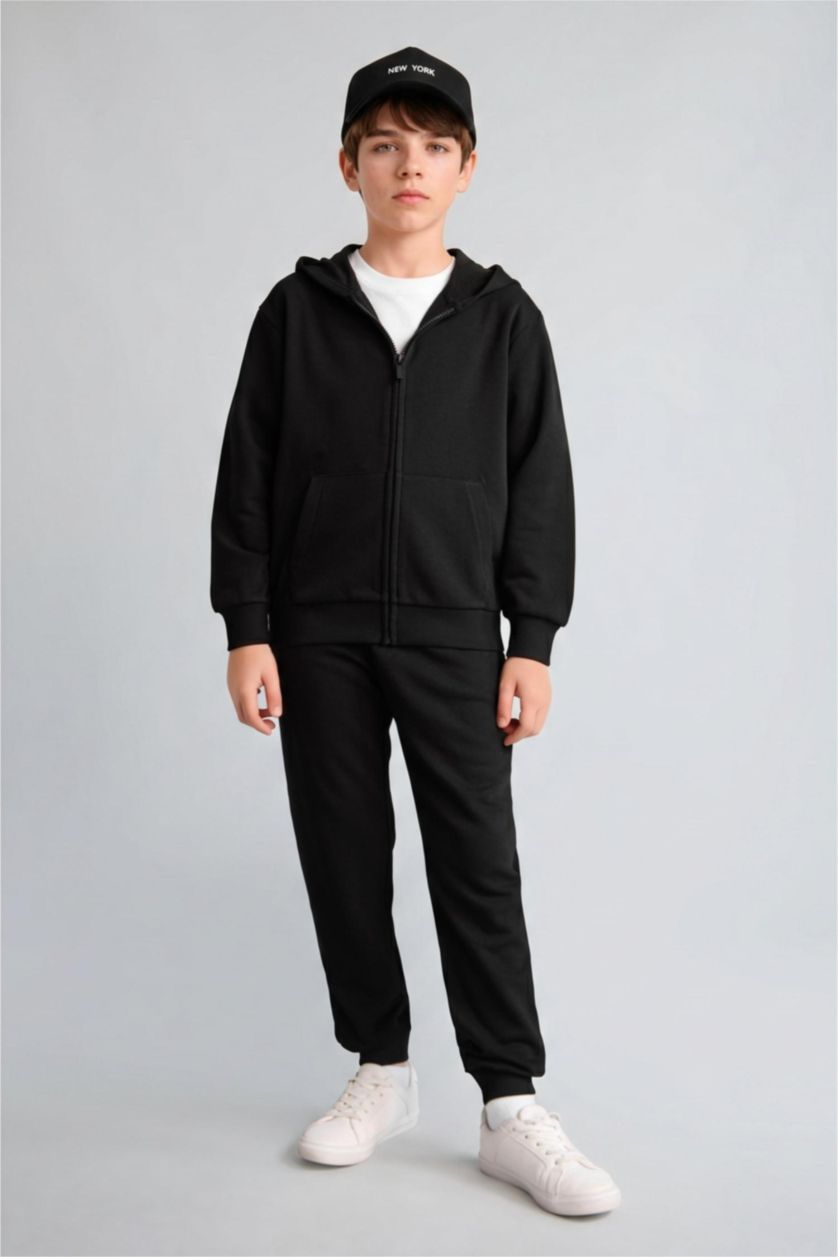 Young Boys - Teen Boys Black New Regular Fit Hooded Cardigan