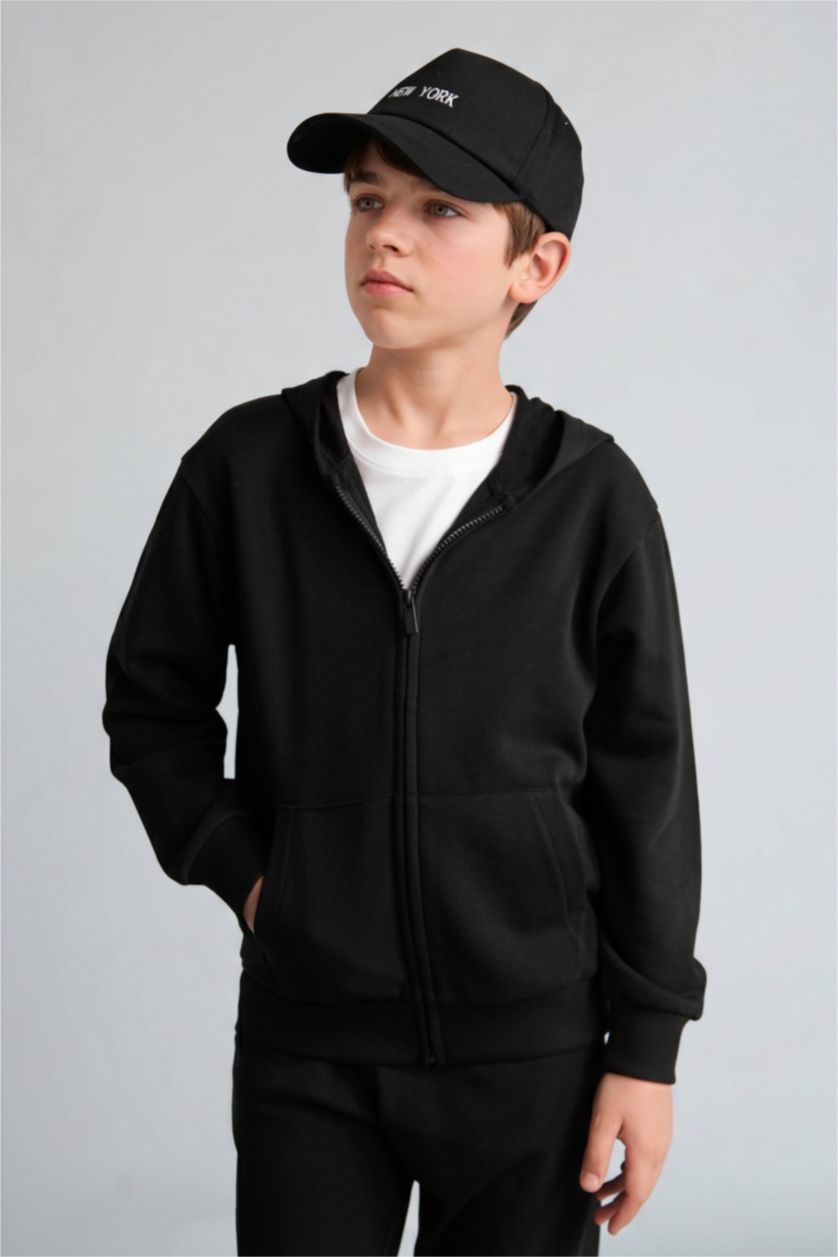 Young Boys - Teen Boys Black New Regular Fit Hooded Cardigan