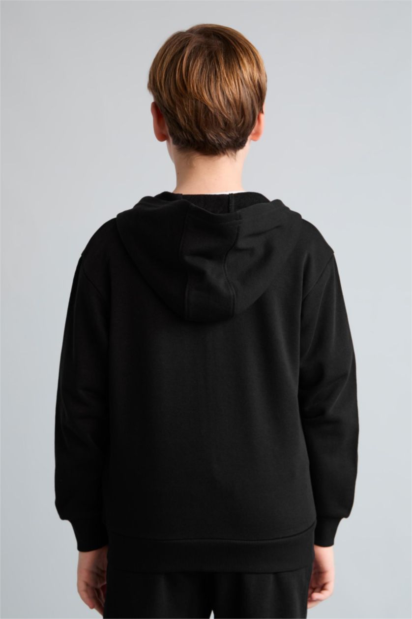 Young Boys - Teen Boys Black New Regular Fit Hooded Cardigan