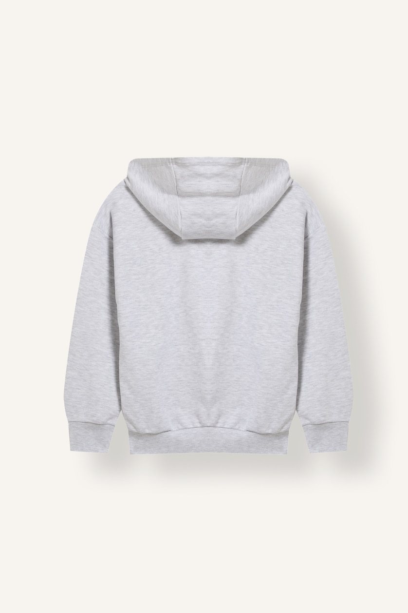 Erkek Çocuk - Genç Erkek Optik Gri Melanj Kapüşonlu Basic Fermuarlı Sweatshirt Hırka Erkek Çocuk