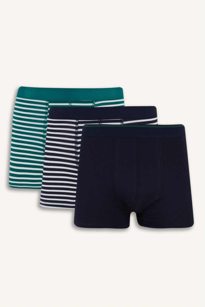 Erkek Lacivert Regular Fit Çizgili 3'lü Boxer