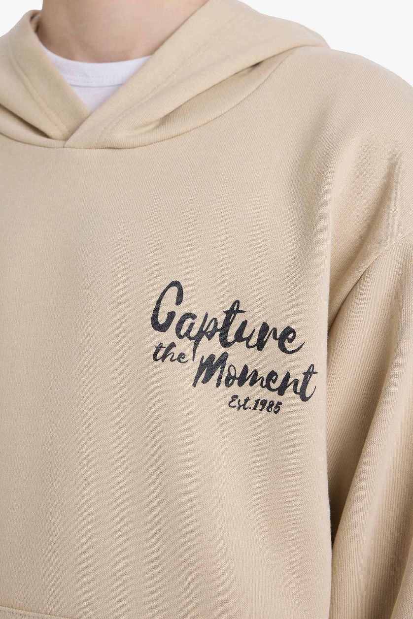 أولادي اللون الحجري سويت شيرت اولادي قصة عادية ببطانة ناعمة