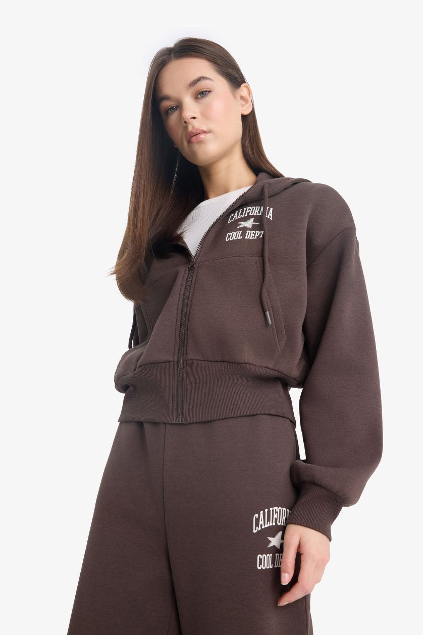 Женщины Коричневый Coool Oversize широкий крой, толстовка с капюшоном, с принтом на спине, на молнии