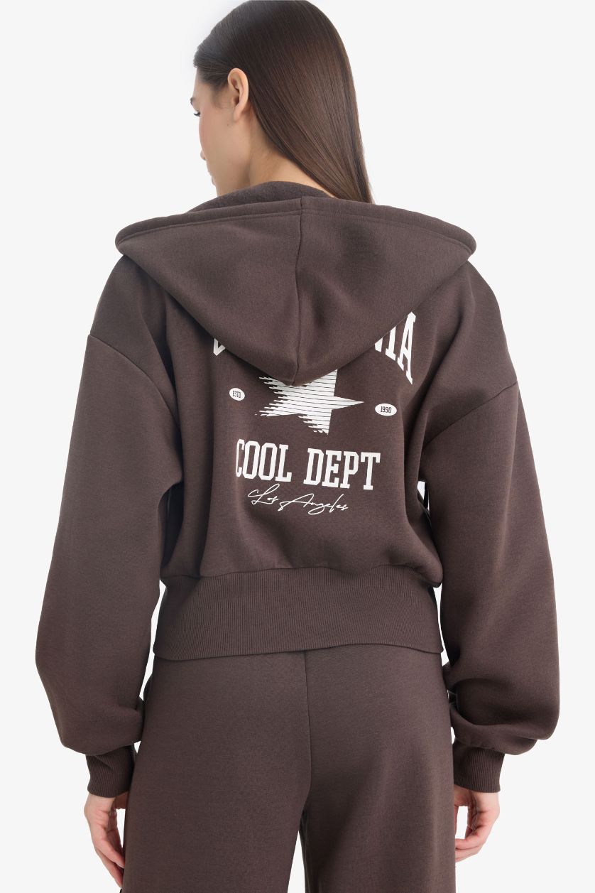 Женщины Коричневый Coool Oversize широкий крой, толстовка с капюшоном, с принтом на спине, на молнии