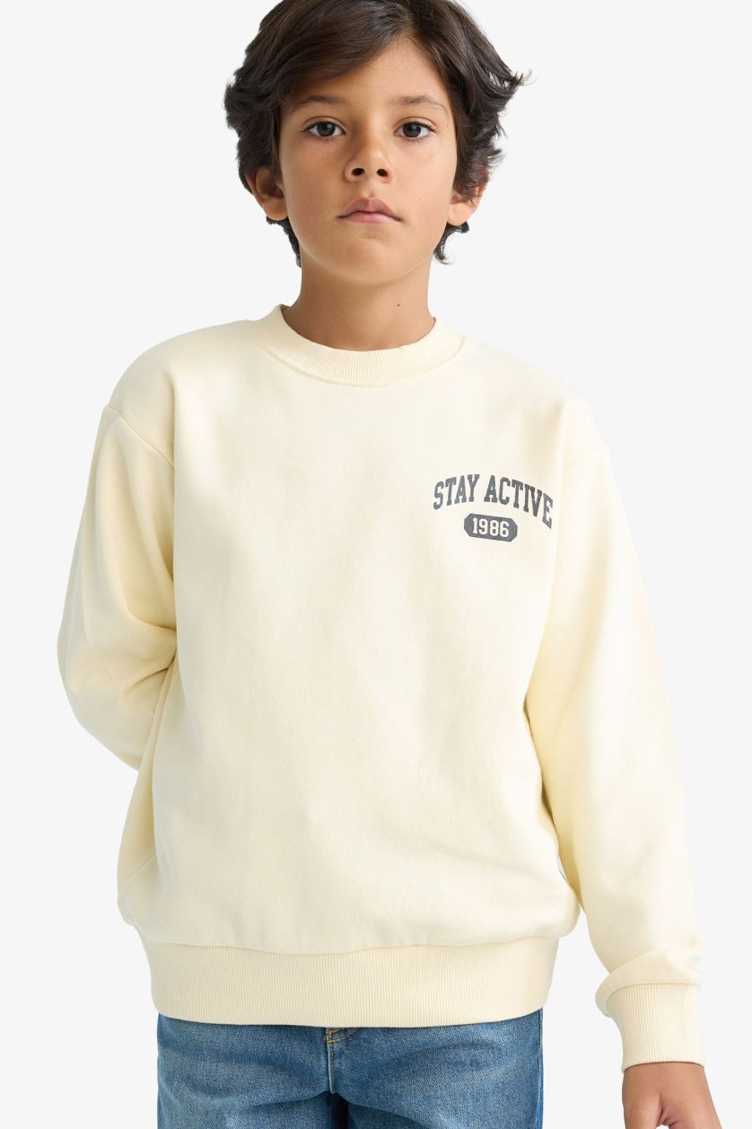 Boys & Teens Ecru Boy Bicycle Printed Collar Soft Lining Sweatshirt