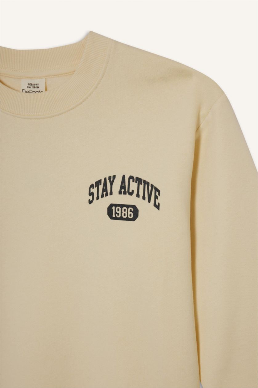 Boys & Teens Ecru Boy Bicycle Printed Collar Soft Lining Sweatshirt