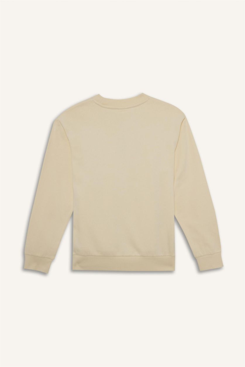 Boys & Teens Ecru Boy Bicycle Printed Collar Soft Lining Sweatshirt