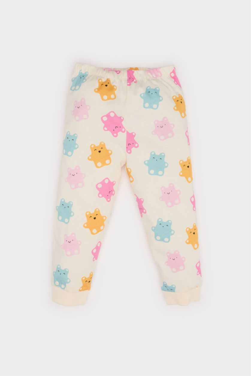 Baby Girl Ecru Baby Girl Bear Printed Cotton Top Bottom 2 Piece Pajama Set