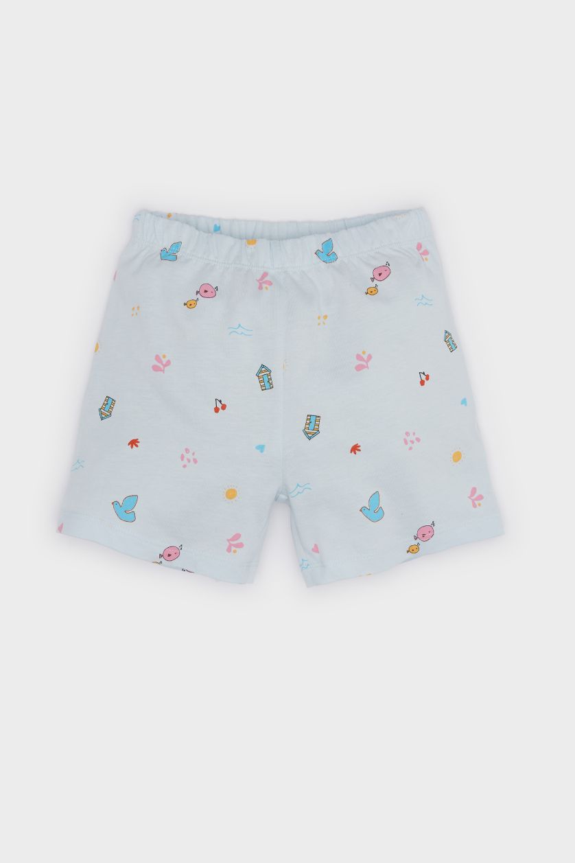 Kız Bebek Açık Mavi %100 Pamuklu Deniz Baskılı Beli Lastikli Pijama Takımı Kız Bebek