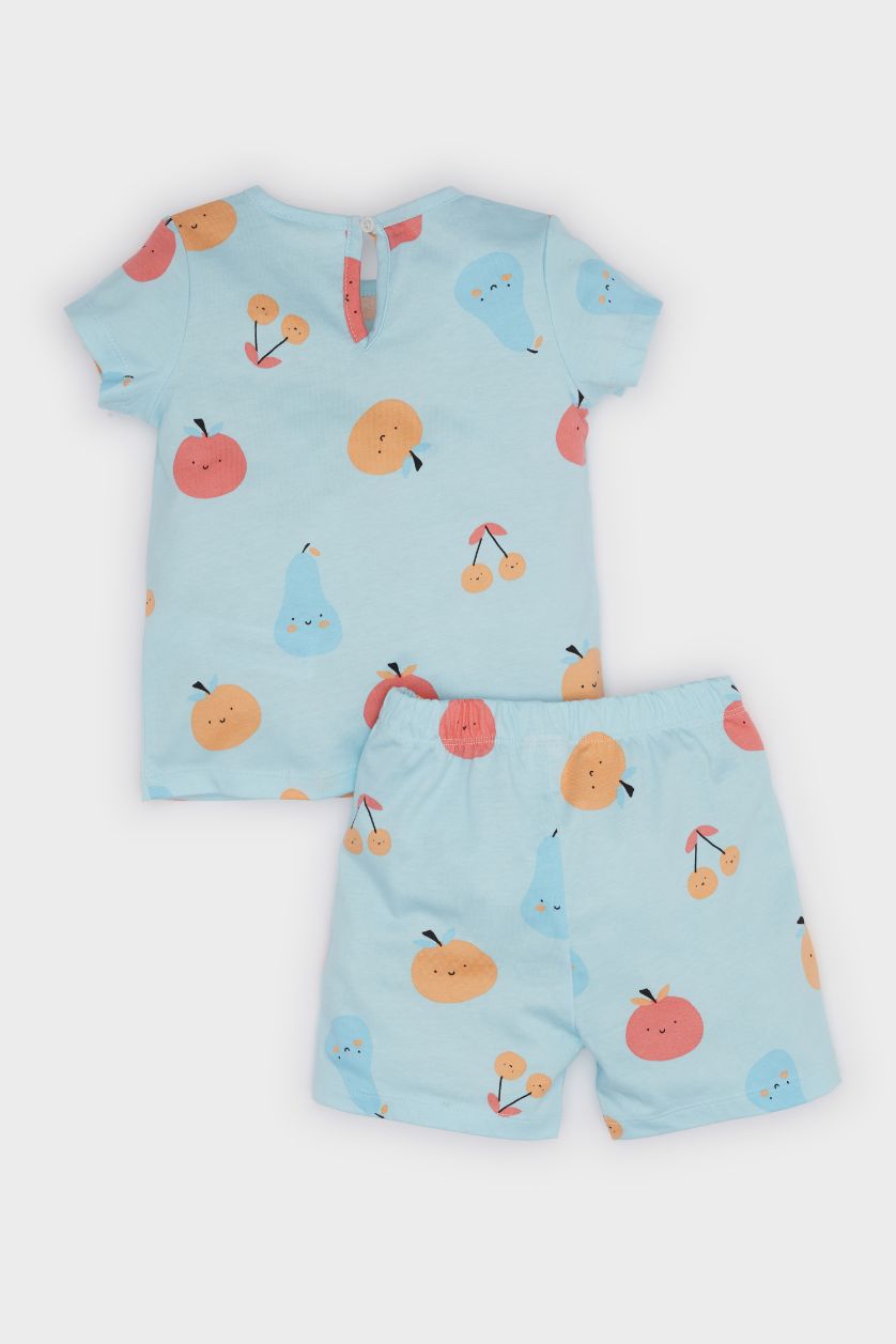 BÉBÉ FILLE BLEU Clair Ensemble Pyjama T-shirt et Short à motifs pour bébé fille