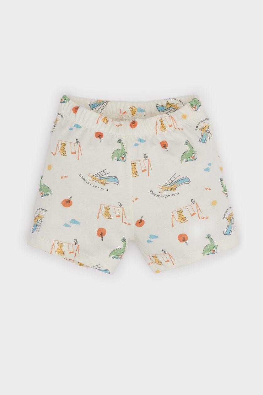 BABY BOY Ecru Baby Boy Cotton Top Shorts 2 Piece Pajama Set