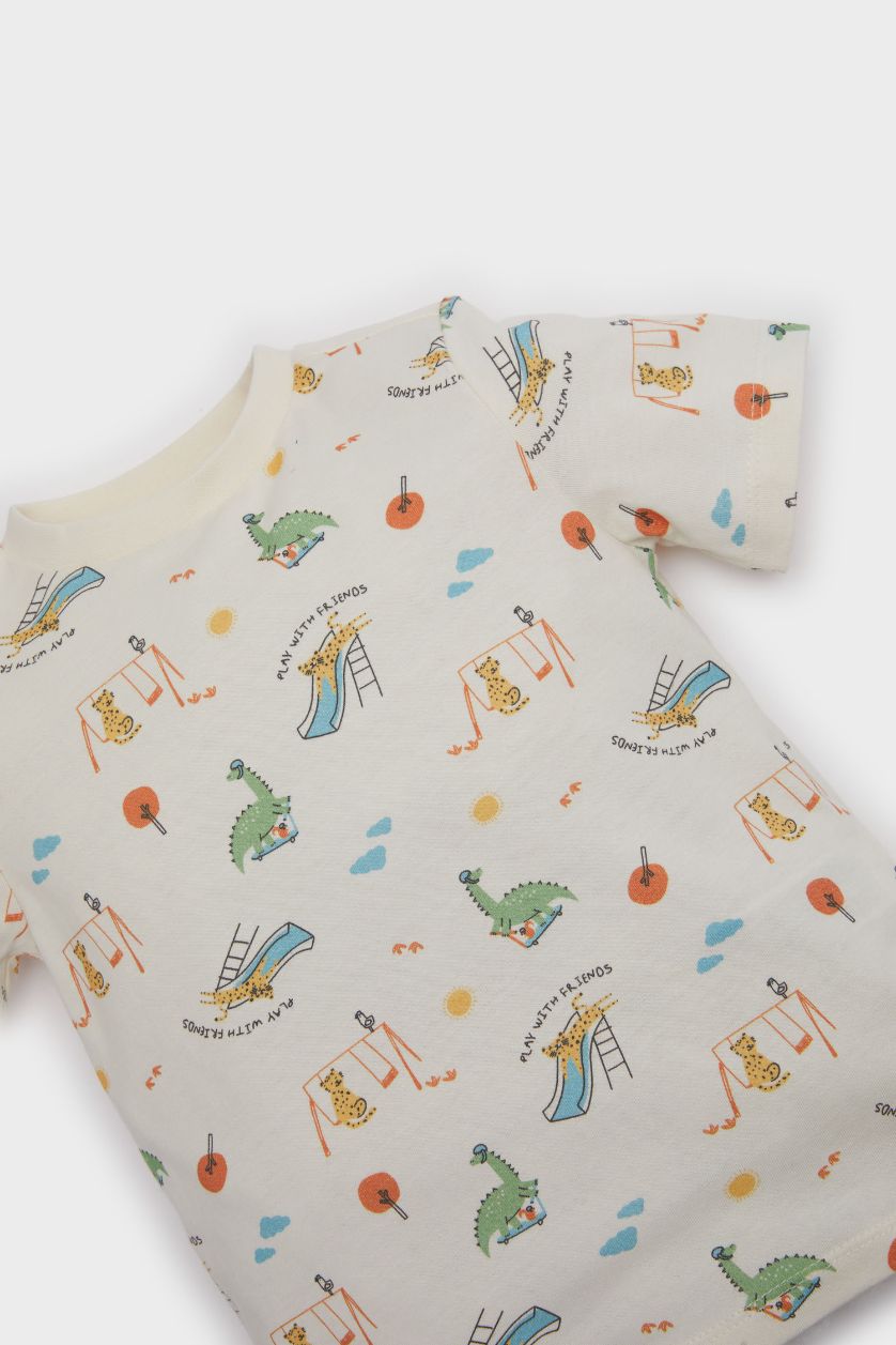 BABY BOY Ecru Baby Boy Cotton Top Shorts 2 Piece Pajama Set