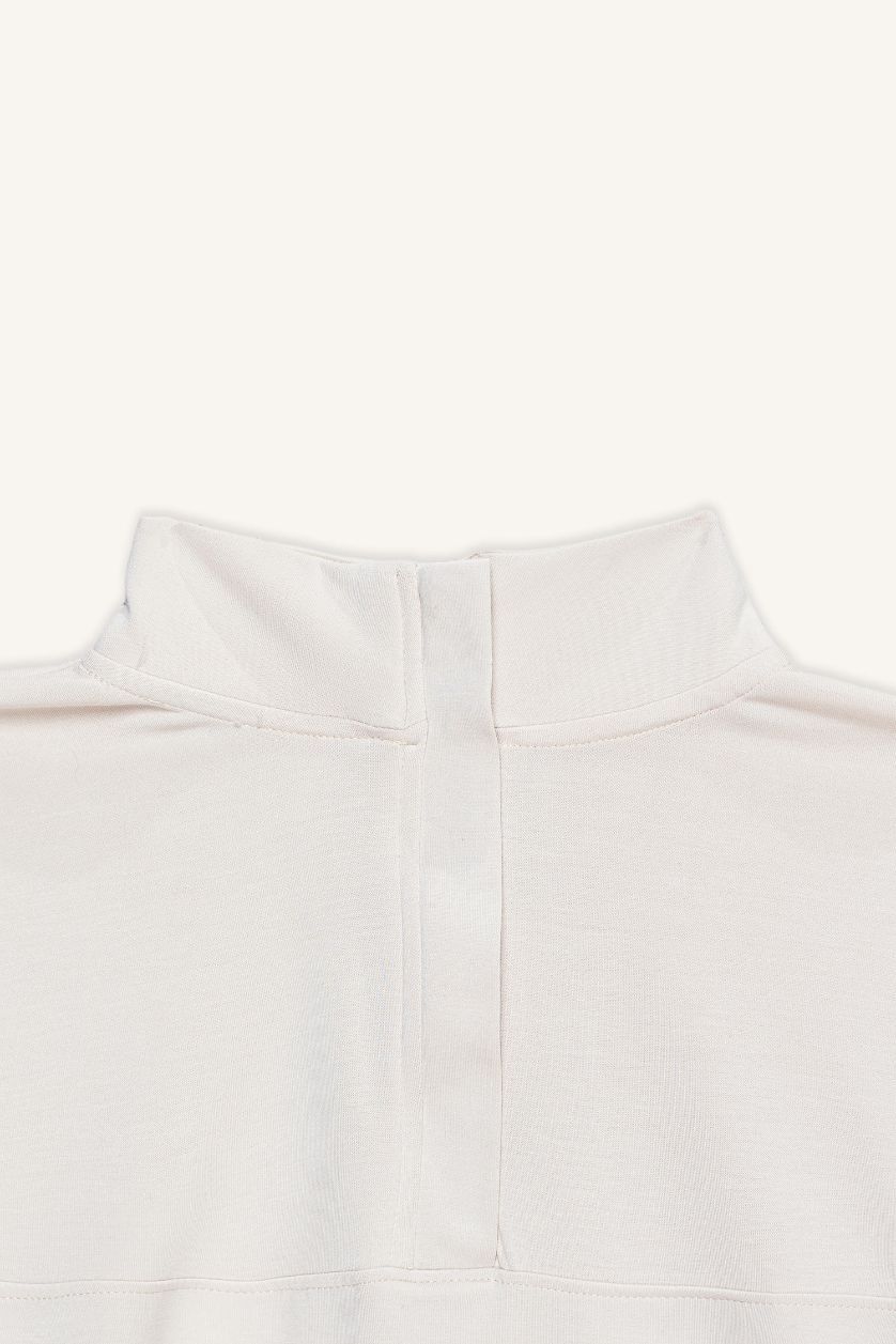 حريمي حجري فاتح سويت شيرت قصة مريحة بياقة عالية بسوسته