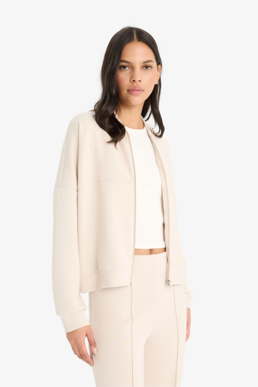 Женщины Бежевый Кардиган Relax Fit с воротником стойкой.