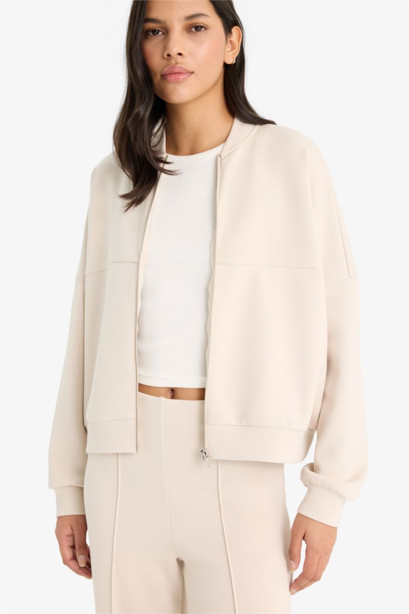 Женщины Бежевый Кардиган Relax Fit с воротником стойкой.