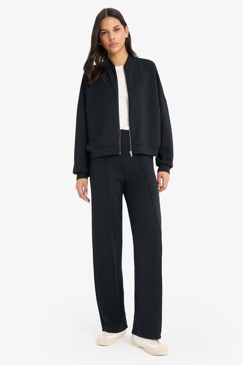 FEMME Noir Sweat zippé à col officier Coupe décontractée