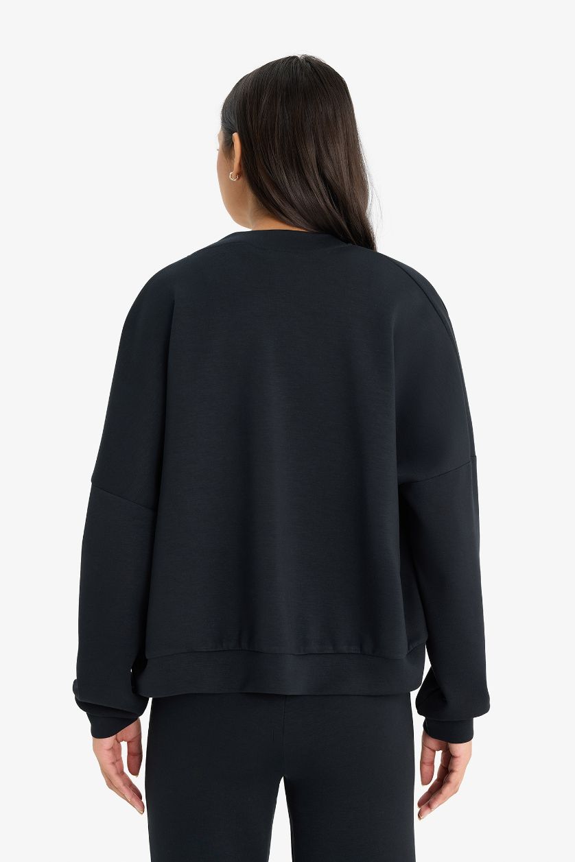 FEMME Noir Sweat zippé à col officier Coupe décontractée